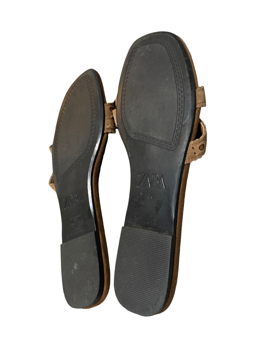 ZARA Tan Suede Double Strap Flat Slide Sandals Boho Size 36 / US 6 - Picture 5 of 6